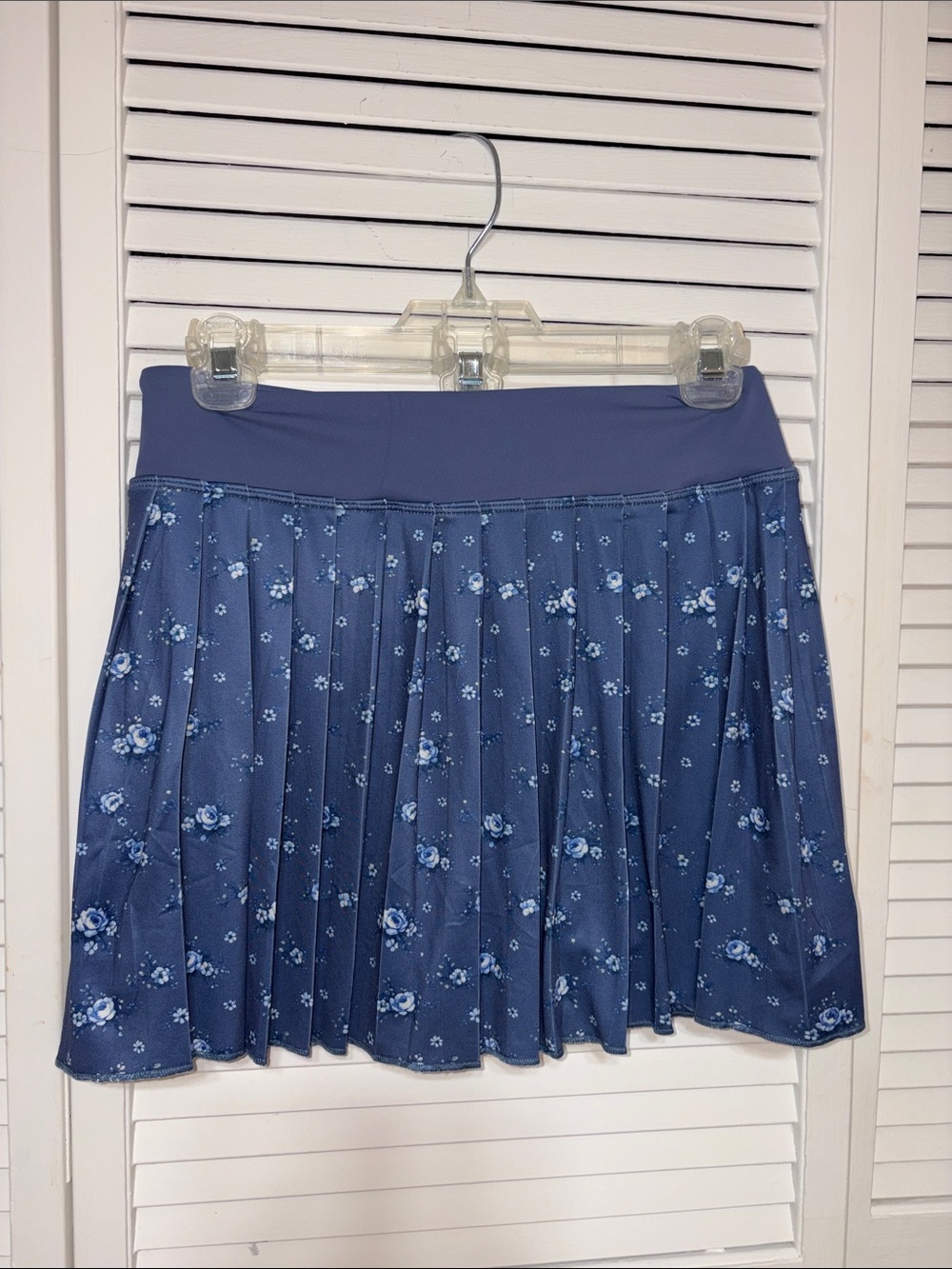 Women's Blue Floral Pleated Skater Skirt